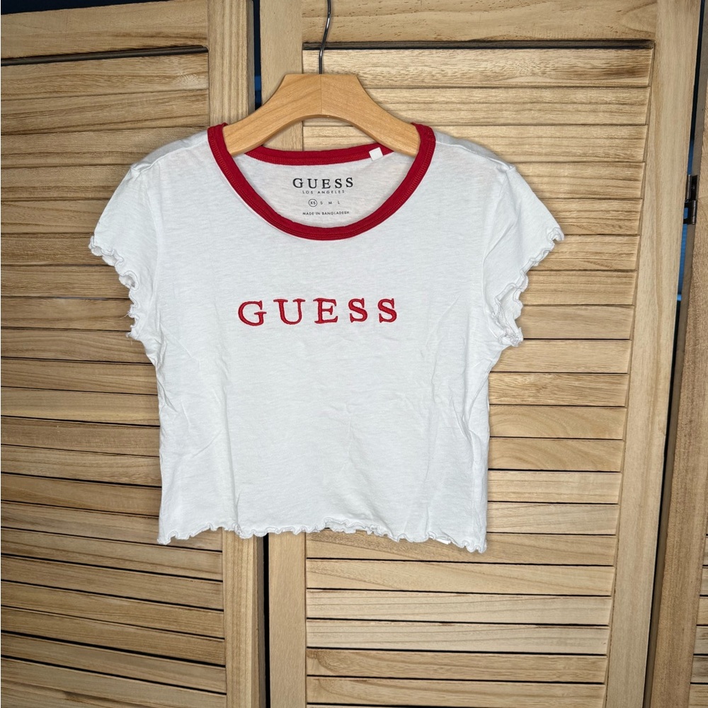 Guess White Tee with Red Accents